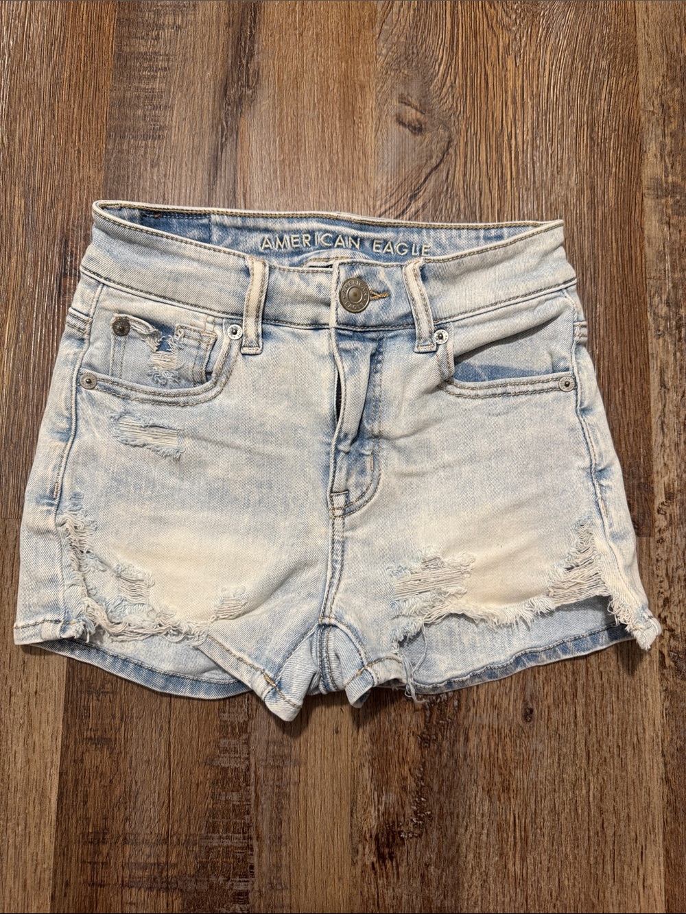 American Eagle Outfitters Light Blue Distressed Denim Shorts